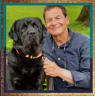 Large black dog and his owner