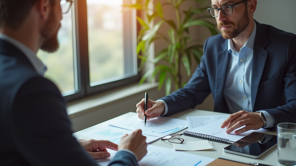 Eye-level view of a marketing consultant discussing strategies with a business owner