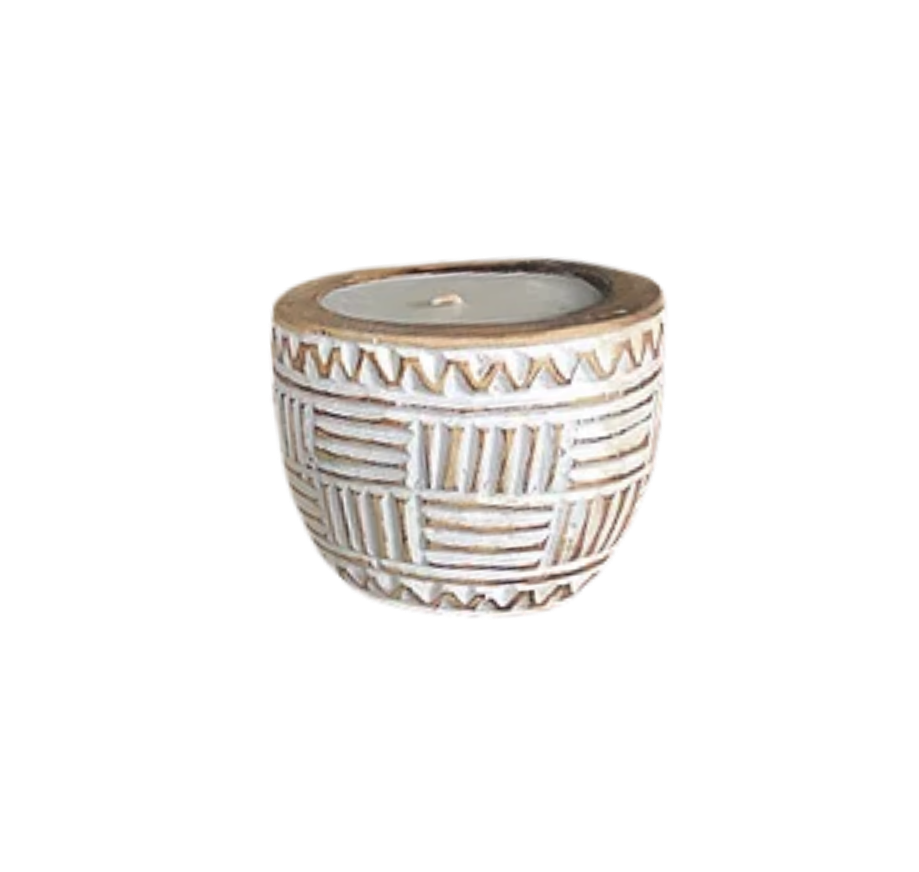 Miniature : Palm Carved Candle - Pot Bougie Sculptée Tribal