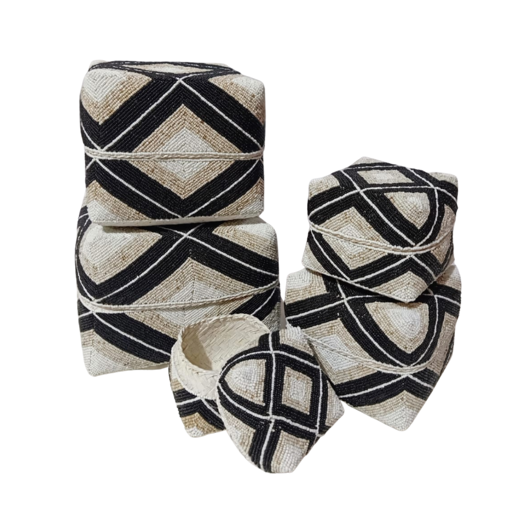 A Set Of 5 Cream Black Beads Bali Box