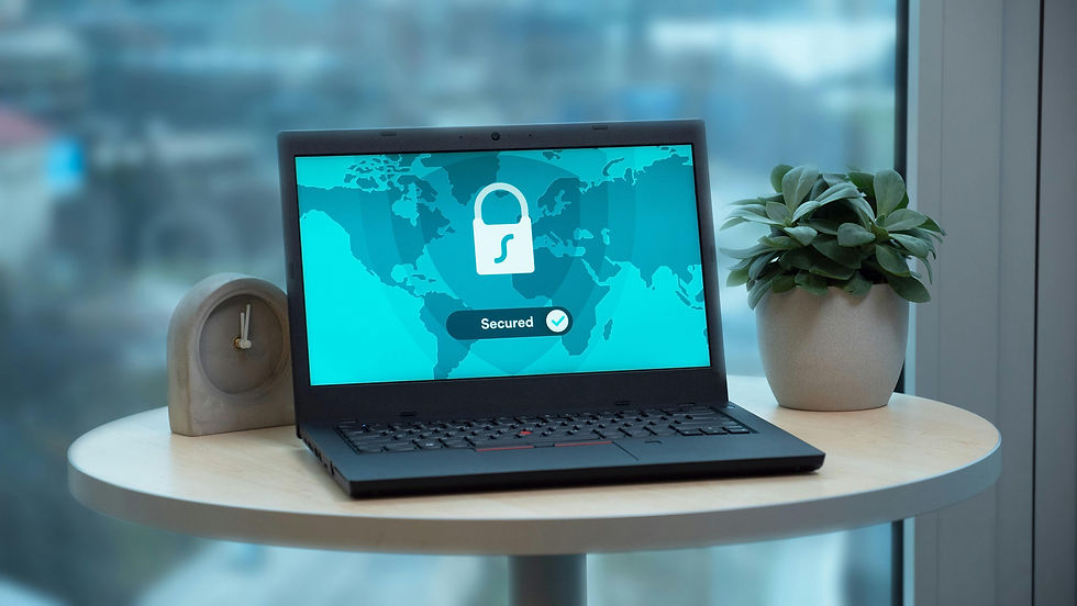 Laptop displaying secured network lock screen, symbolising cybersecurity protection, breach simulation, and anti-phishing defence by Klaatu IT Security