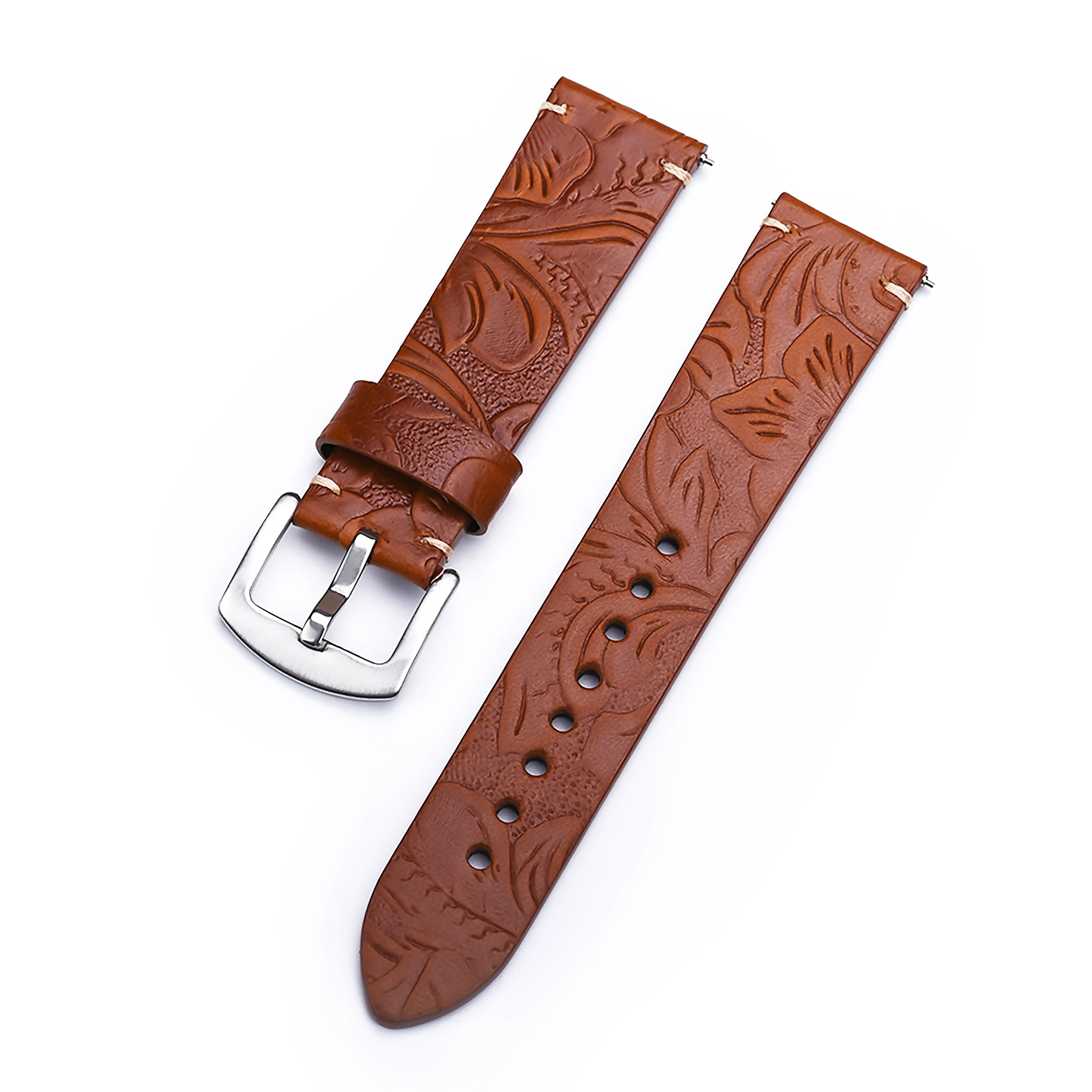 Carved Pattern Leather Watch Strap (Brown)