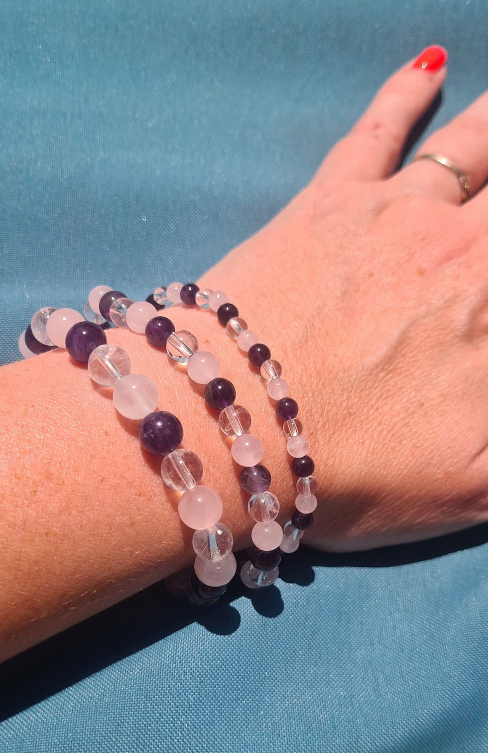 Bracelet Apaisement et Sérénité / Améthyste, Quartz rose, Cristal de roche