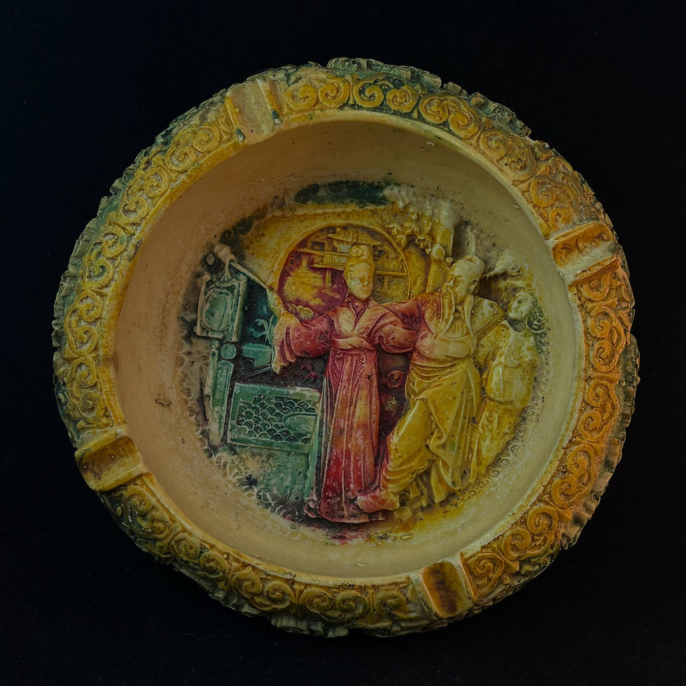 Thumbnail: Vintage mid century made in Italy Asian inspired very large ashtray.