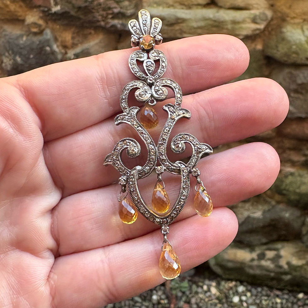Thumbnail: Antique Citrine Chandelier Earrings, Sterling Silver Belle Epoque Style