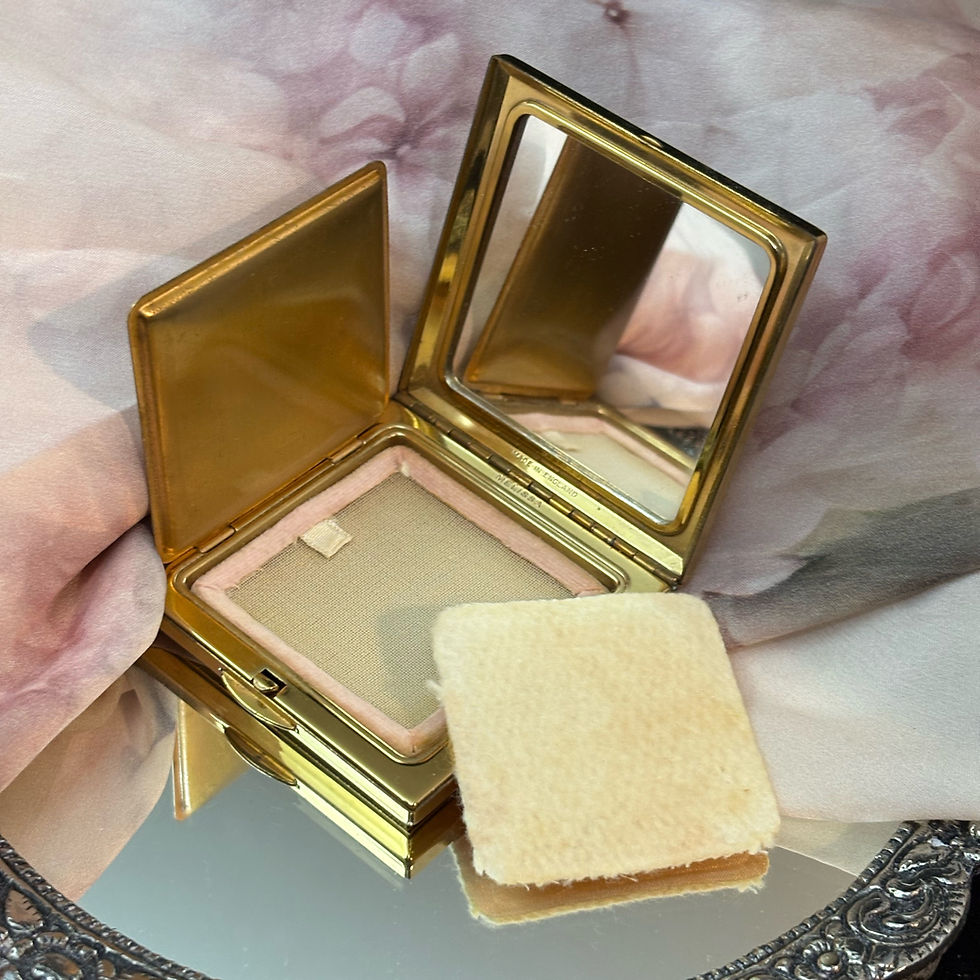 Thumbnail: Vintage Mellisa of London carved Mother of Pearl make up powder compact.