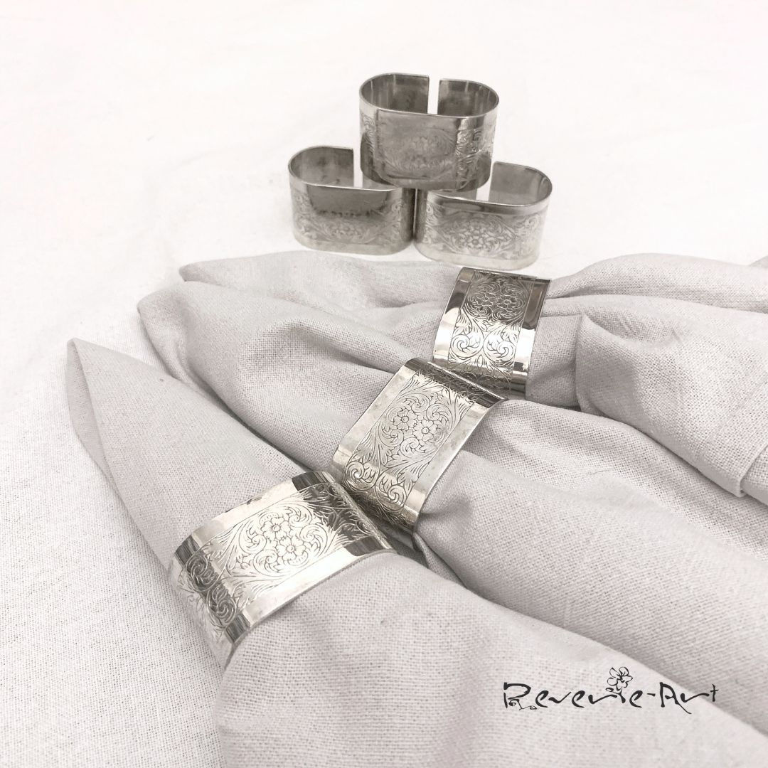 Set of 6 vintage silver plated engraved napkin rings