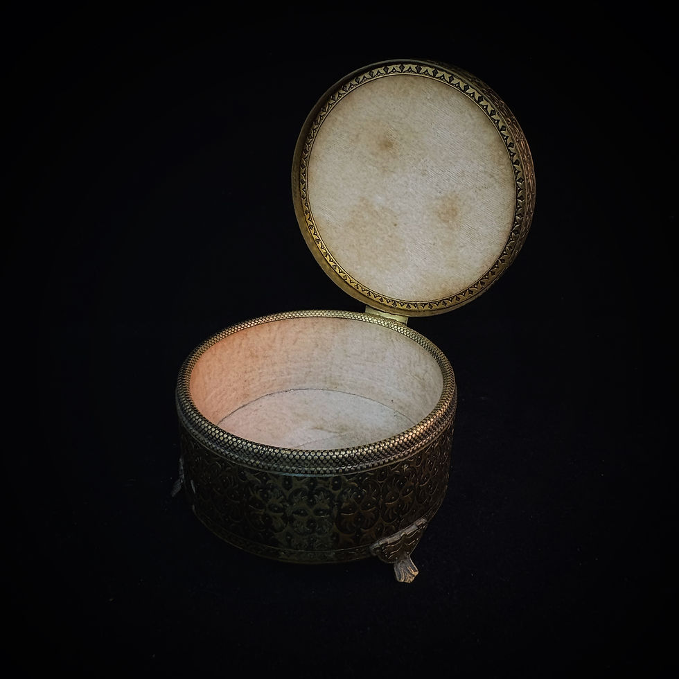 Thumbnail: Vintage brass Regent of London  Petit Point Embroided footed powder/trinket box