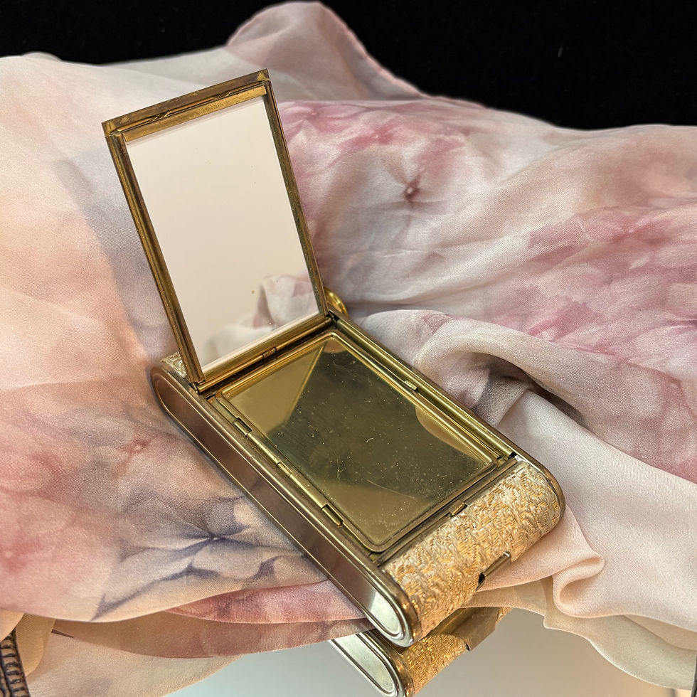 Thumbnail: Vintage camera style make up powder compact, handheld mirror, vanity case, c1930