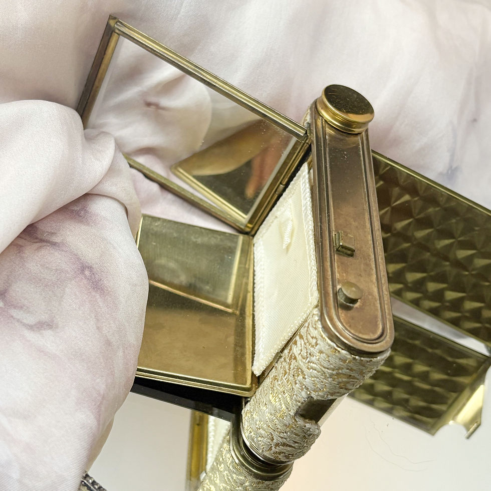 Thumbnail: Vintage camera style make up powder compact, handheld mirror, vanity case, c1930