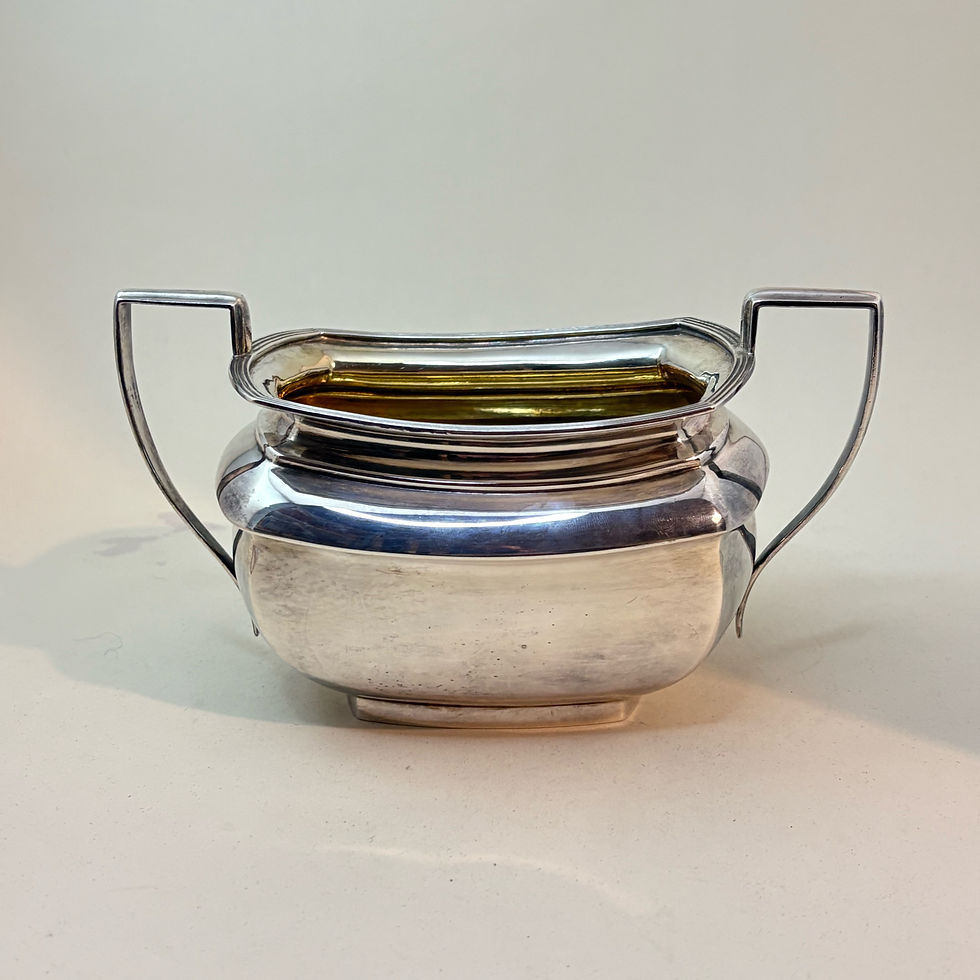 Thumbnail: Vintage Art Deco silver plated tea set, tea pot, sugar bowl, milk jug