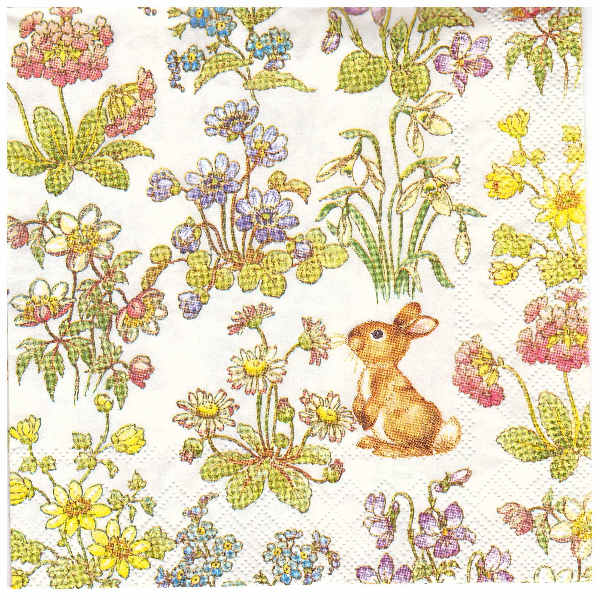 Napkins N957 Lunch size 33x33cm Little bunny and spring flowers