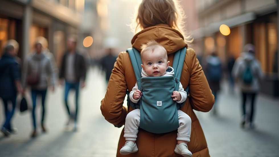 Close-up view of a multi-functional baby carrier in use