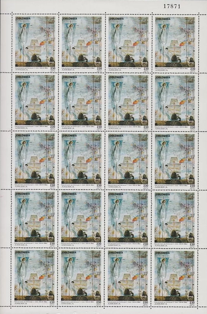 Bloc feuillet timbres salvador dali colombia
