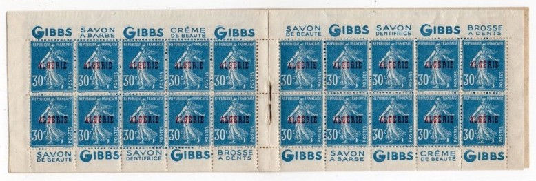 Carnet de timbres anciens d'Algérie numéro C17-3 avec bandes pubs Gibbs, neuf**