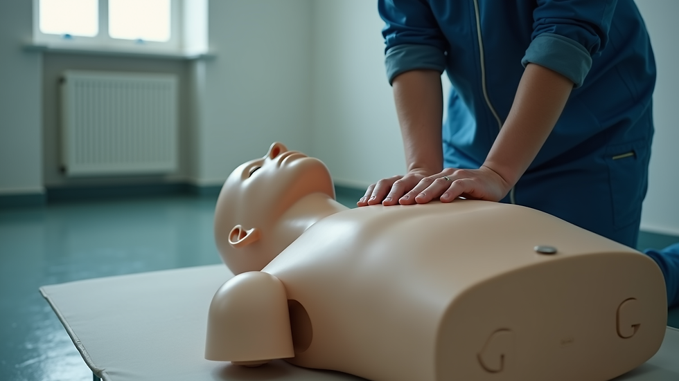 Close-up view of CPR manikin used for practice