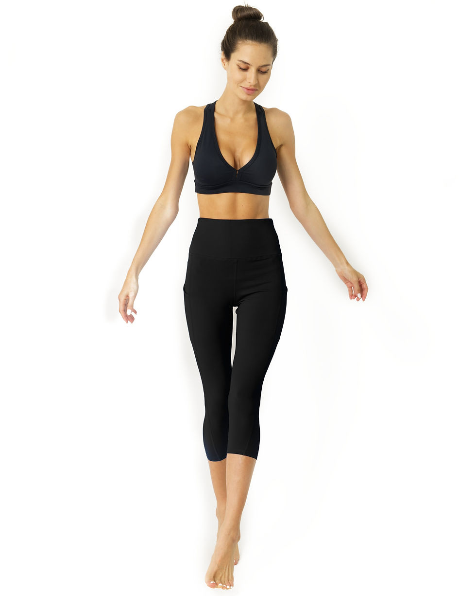 Thumbnail: High Waisted Yoga Capri Leggings - Black