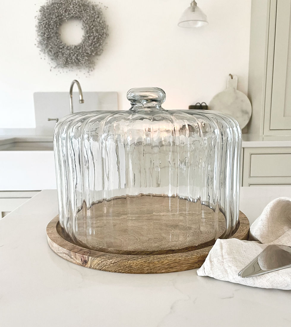 Reeded Glass Cloche With Wooden Base