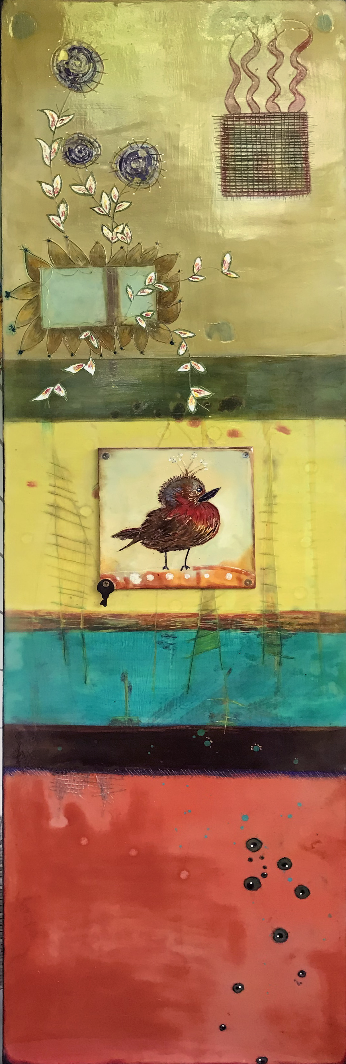 Folk Art with Bird 18 x 60 $1,500