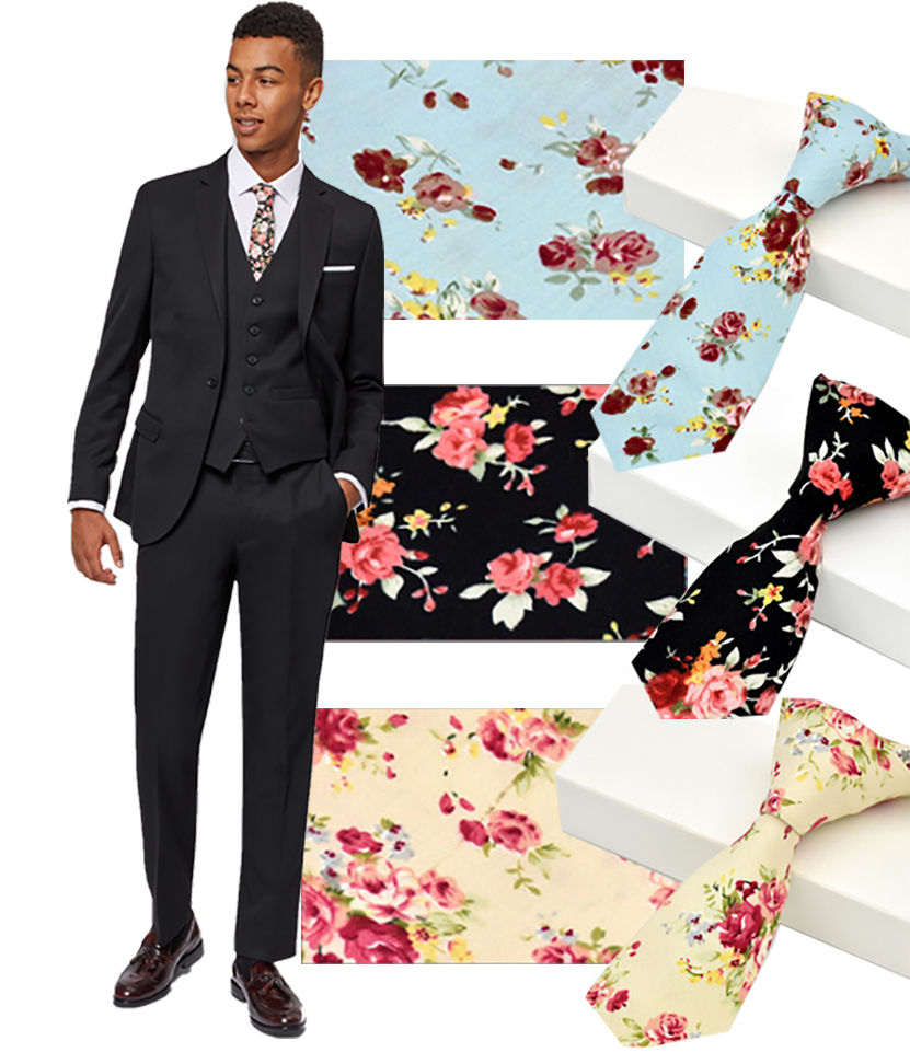 Thumbnail: SET of 3 Fashionable Mens Neckties with Floral Print