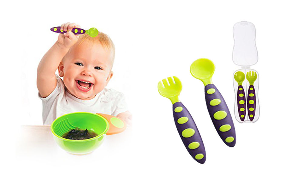 Thumbnail: Colorful baby spoon and fork + container.