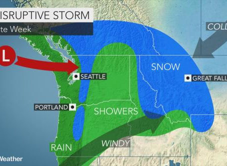 Wind, rain and snow to lash northwestern US at week’s end
