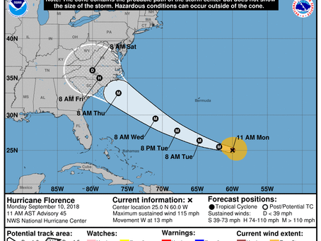 Florence Now a Major Category 3 Hurricane; Destructive Strike Likely on Southeast Coast
