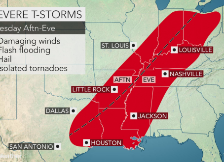 Largest severe weather outbreak of the season to strike southern, central US into Tuesday night