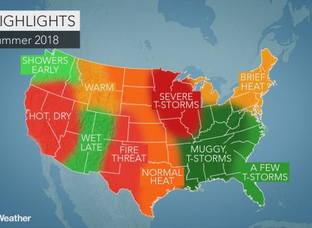 2018 US summer forecast from Accuweather: Early tropical threat may eye South; Severe heat, drought
