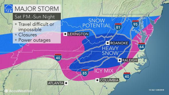 Immobilizing storm to bury Carolina's, southern Virginia in snow and ice