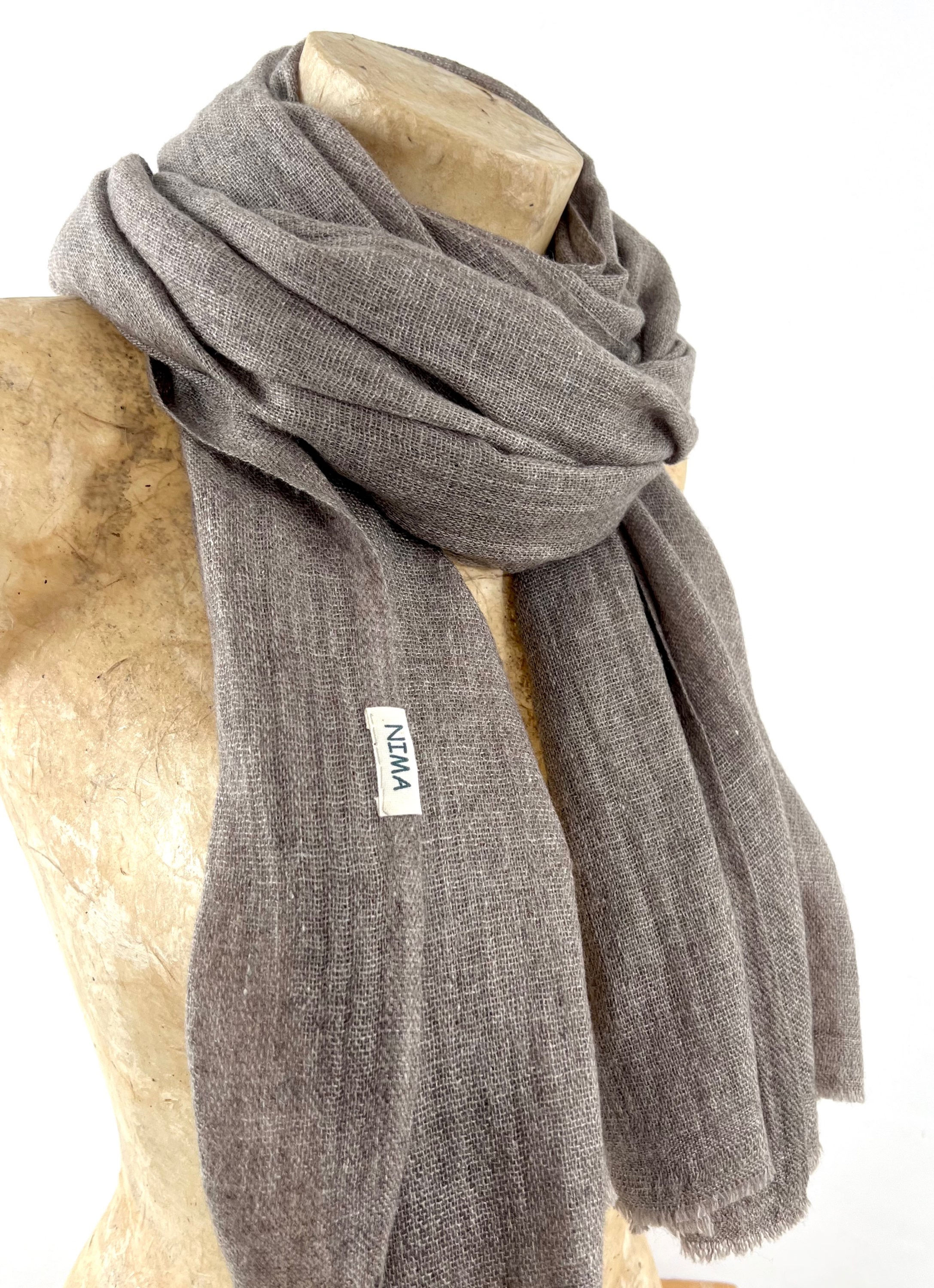 Stole scarf, taupe in natural and ethical cashmere from Nepal