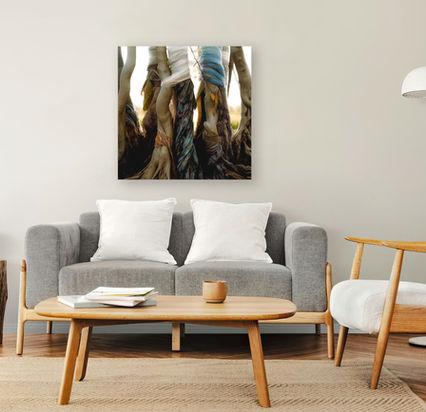 Digital art by Katherine Boland showing fabric-wrapped trees standing in a surreal landscape.