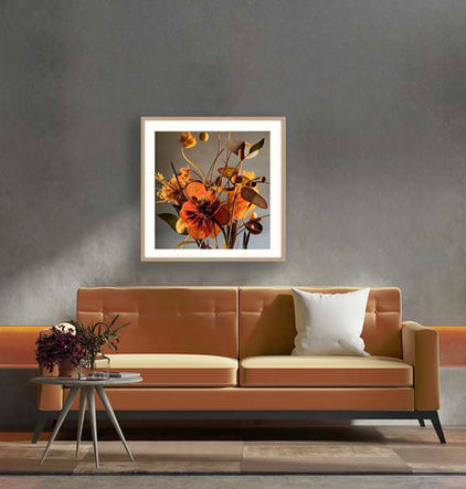 Digital collage from How Does Your Garden Grow by Katherine Boland, blending vibrant plants with burnt timber, showing nature and decay.