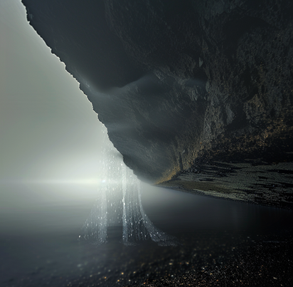 Digital art by Katherine Boland showing a stormy, dark and apocalyptic landscape, evoking environmental collapse.