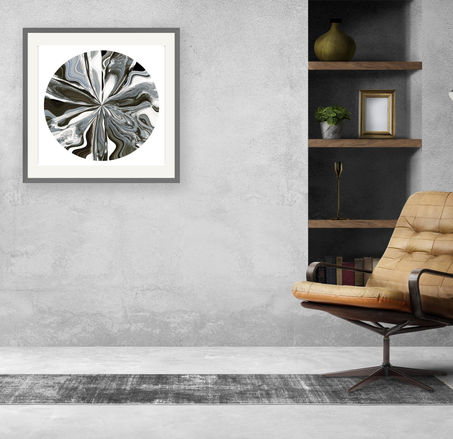 Circular abstract artwork by Katherine Boland with radiating forms, evoking a seismic epicentre—suggesting impact, rupture, and environmental tension.