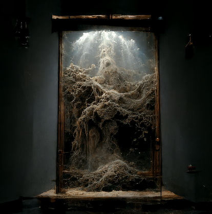 Digital image by Katherine Boland showing a flood in a glass museum cabinet.