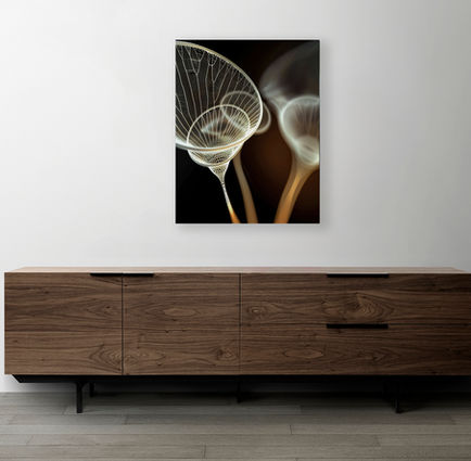 Abstract art print on wood console