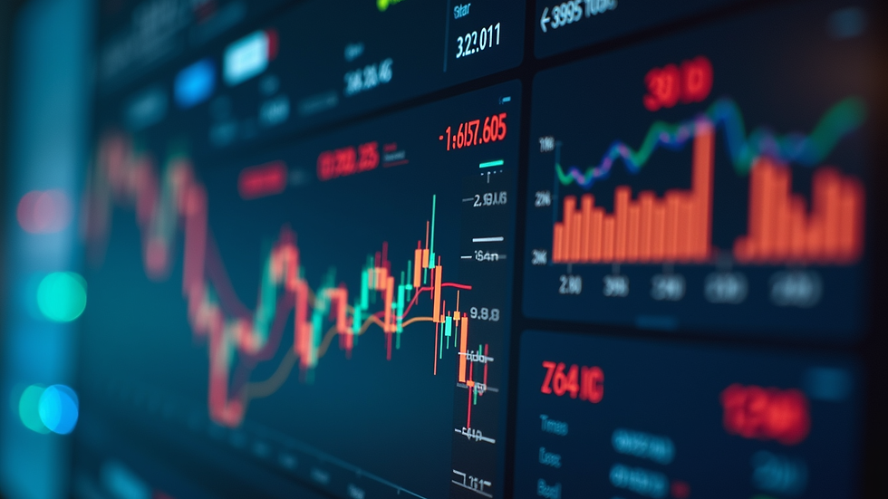 Close-up view of a trading screen displaying fluctuating stock prices