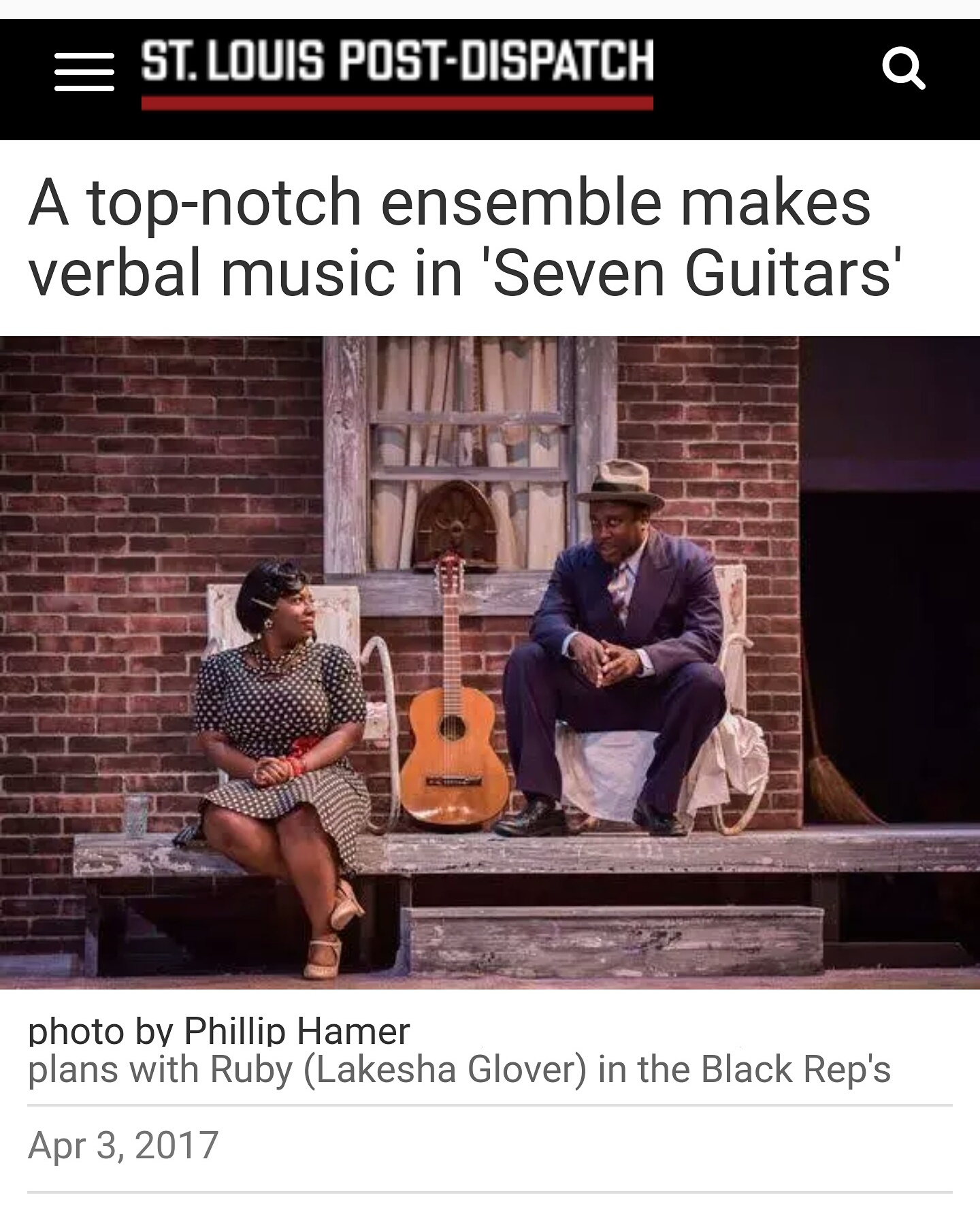 St. Louis Post-Dispatch review of Seven Guitars with LaKesha Glover as Ruby