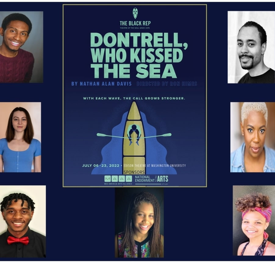 Dontrell, Who Kissed the Sea poster from The Black Rep with cast headshots including LaKesha Glover