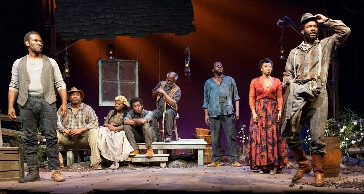 Cast of Father Comes Home From the Wars on stage