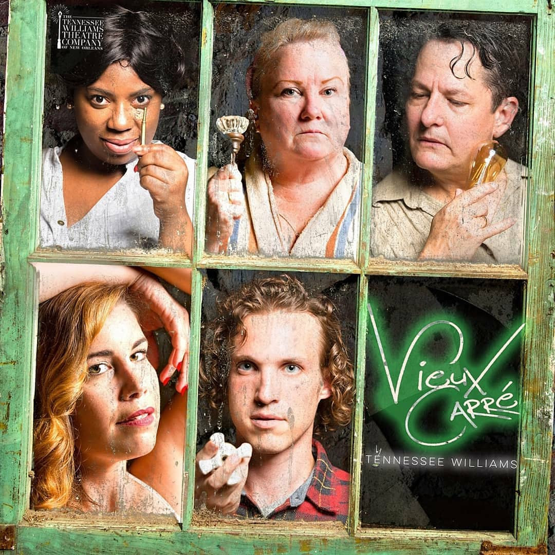 Vieux Carré cast portraits framed in an old window, with LaKesha Glover top left
