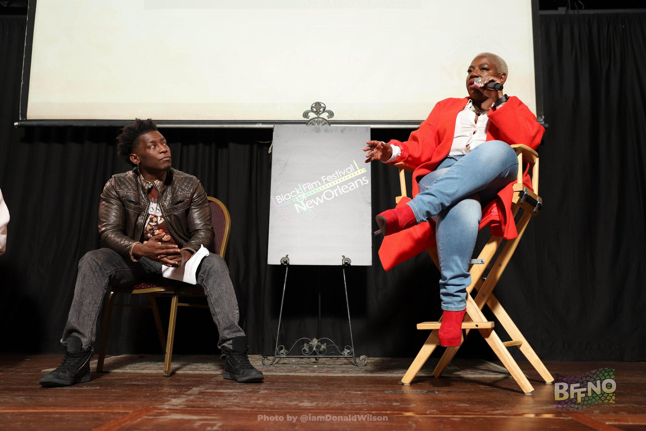 LaKesha Glover speaking on a panel at the Black Film Festival of New Orleans