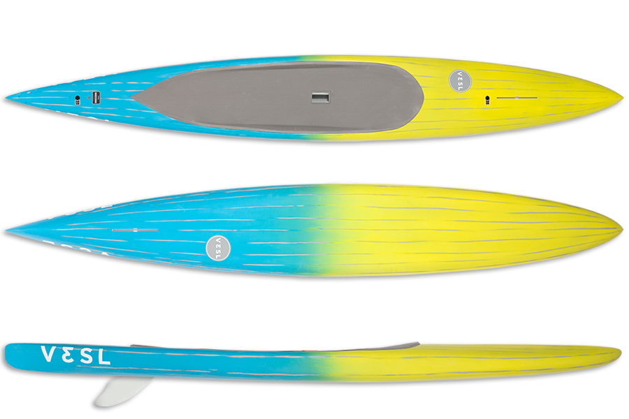 Thumbnail: VESL Prone Laydown Paddleboard 14'0 | Fade Yellow/Blue - Matte