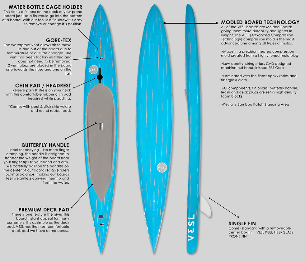 Thumbnail: VESL Prone Laydown Paddleboard 12'0 Stock | Assorted Matte Colors