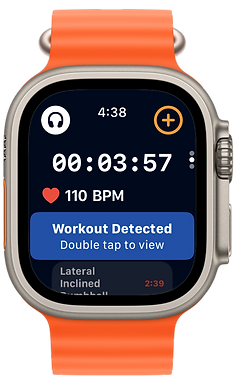 Apple Watch screenshot showing GymBud Pro interface when machine learning detects an exercise.