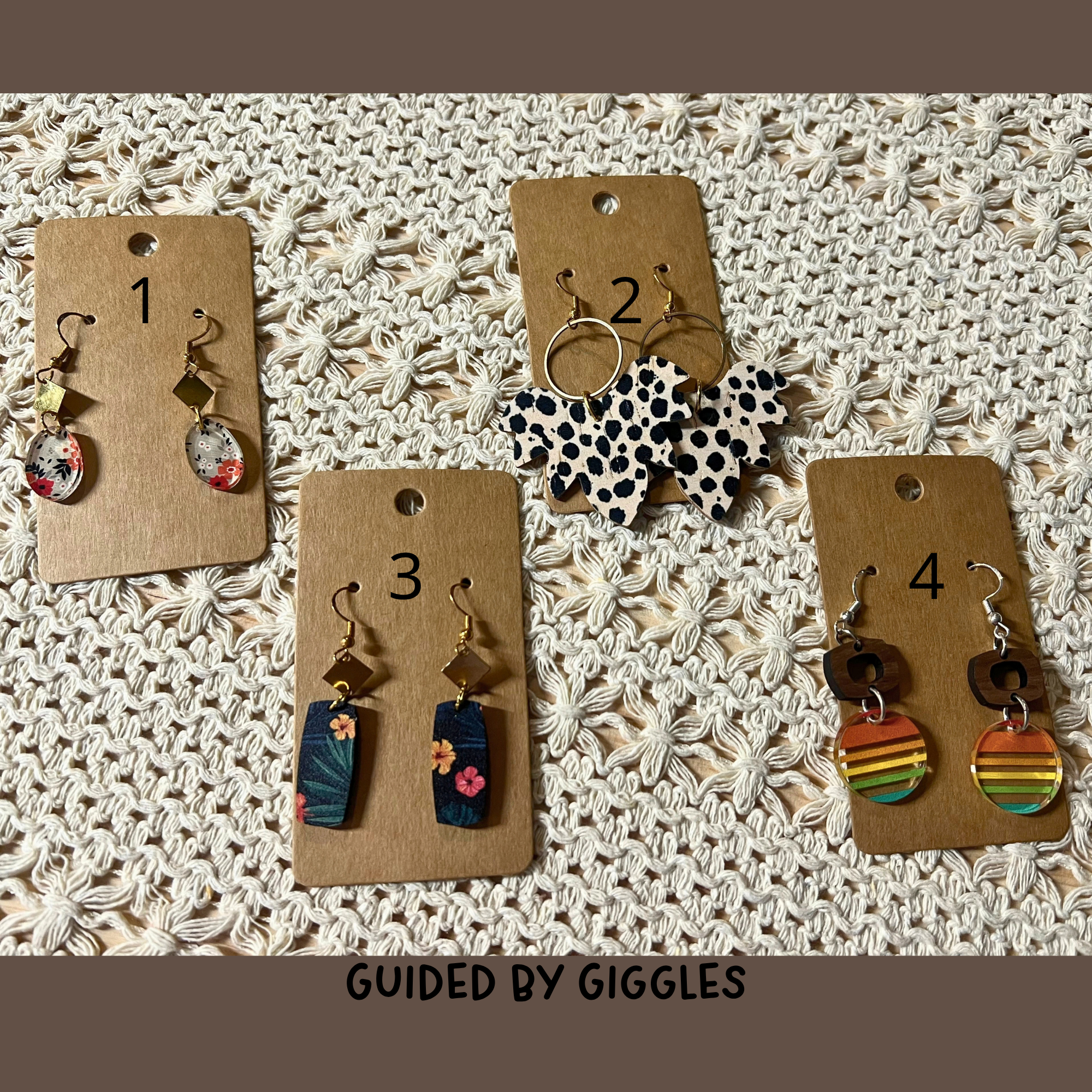 Acrylic, Wood and Faux Leather Earrings