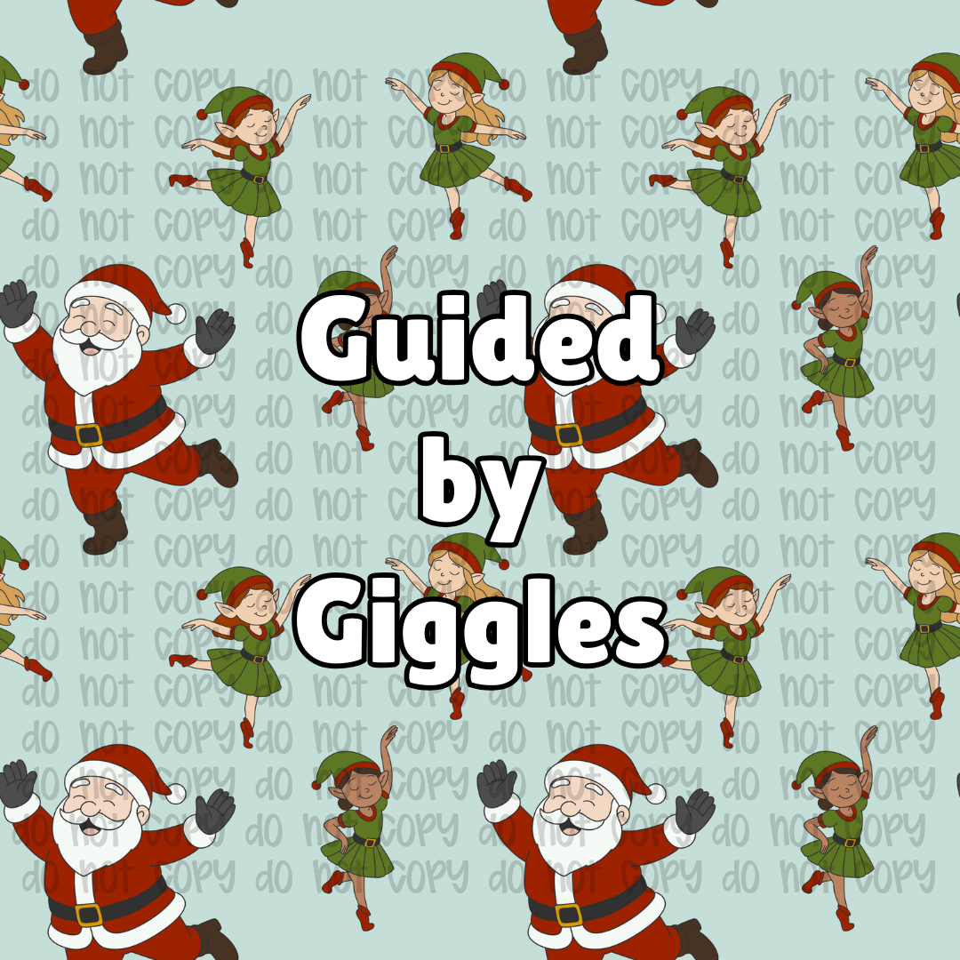 Winter Santa and Elves Dancing on Aqua Background Seamless Pattern