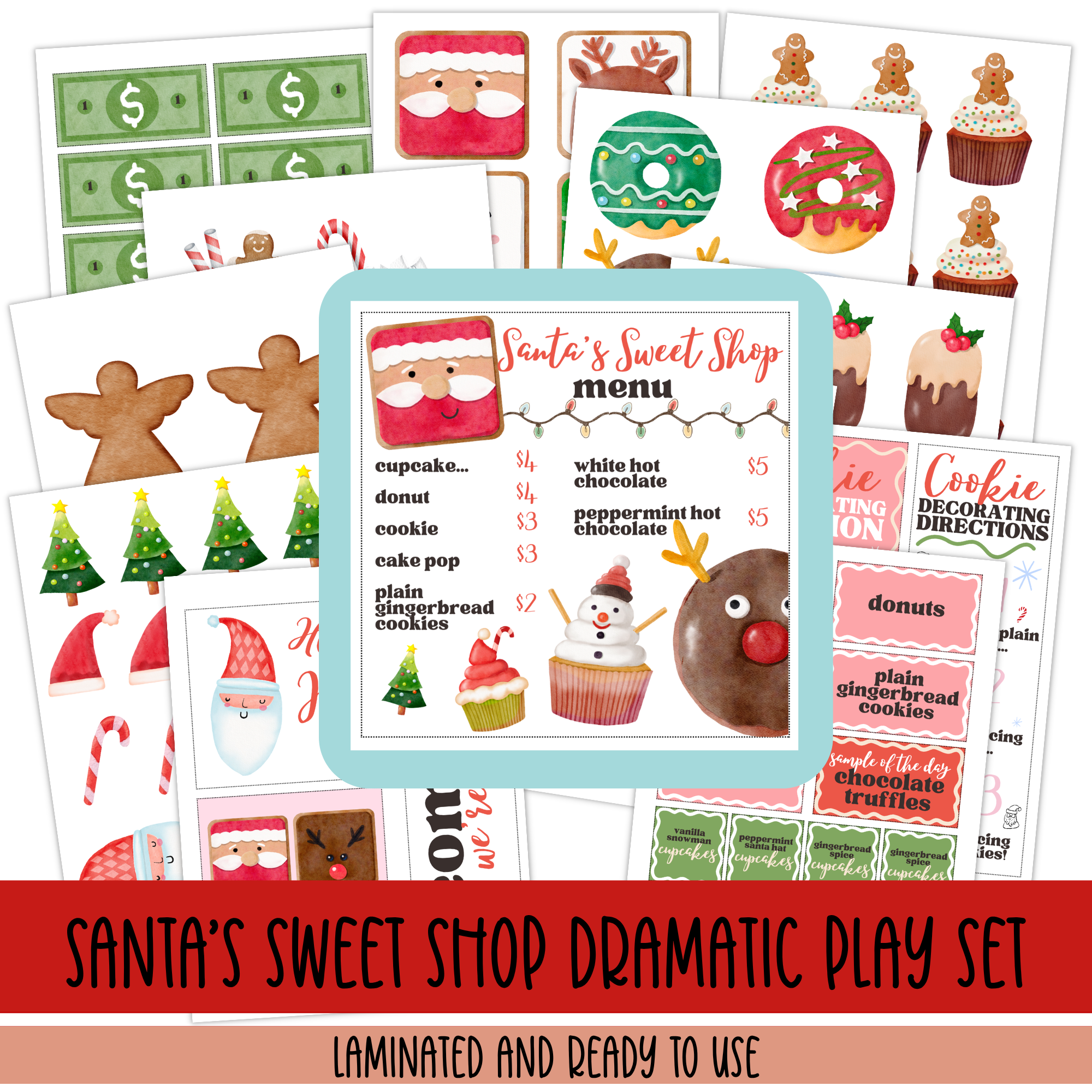 Santa's Sweet Shop Dramatic Play Kit: Laminated and Ready to Use