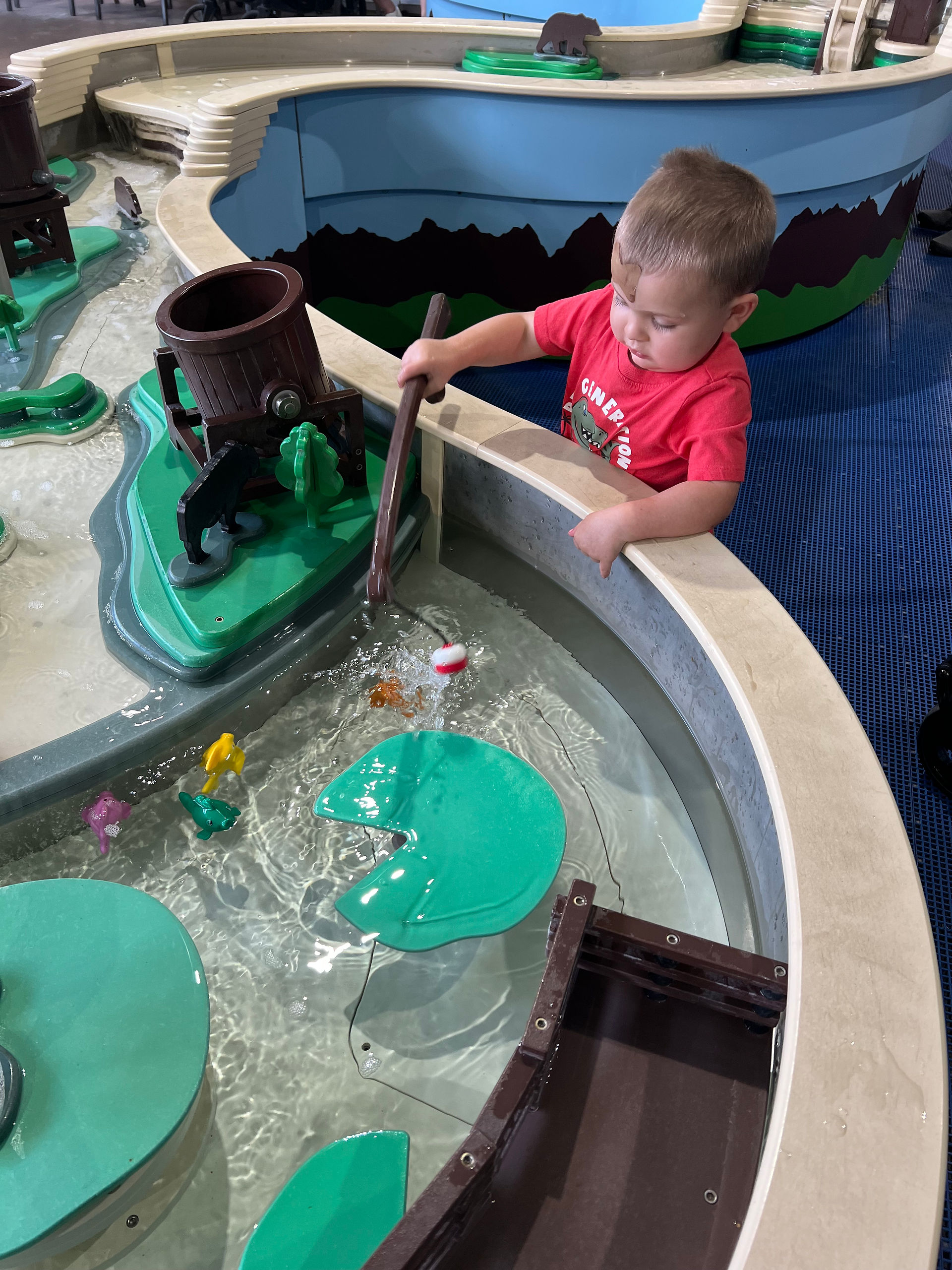 Water Play Table with options for pouring water in and attempting to catch toy fish